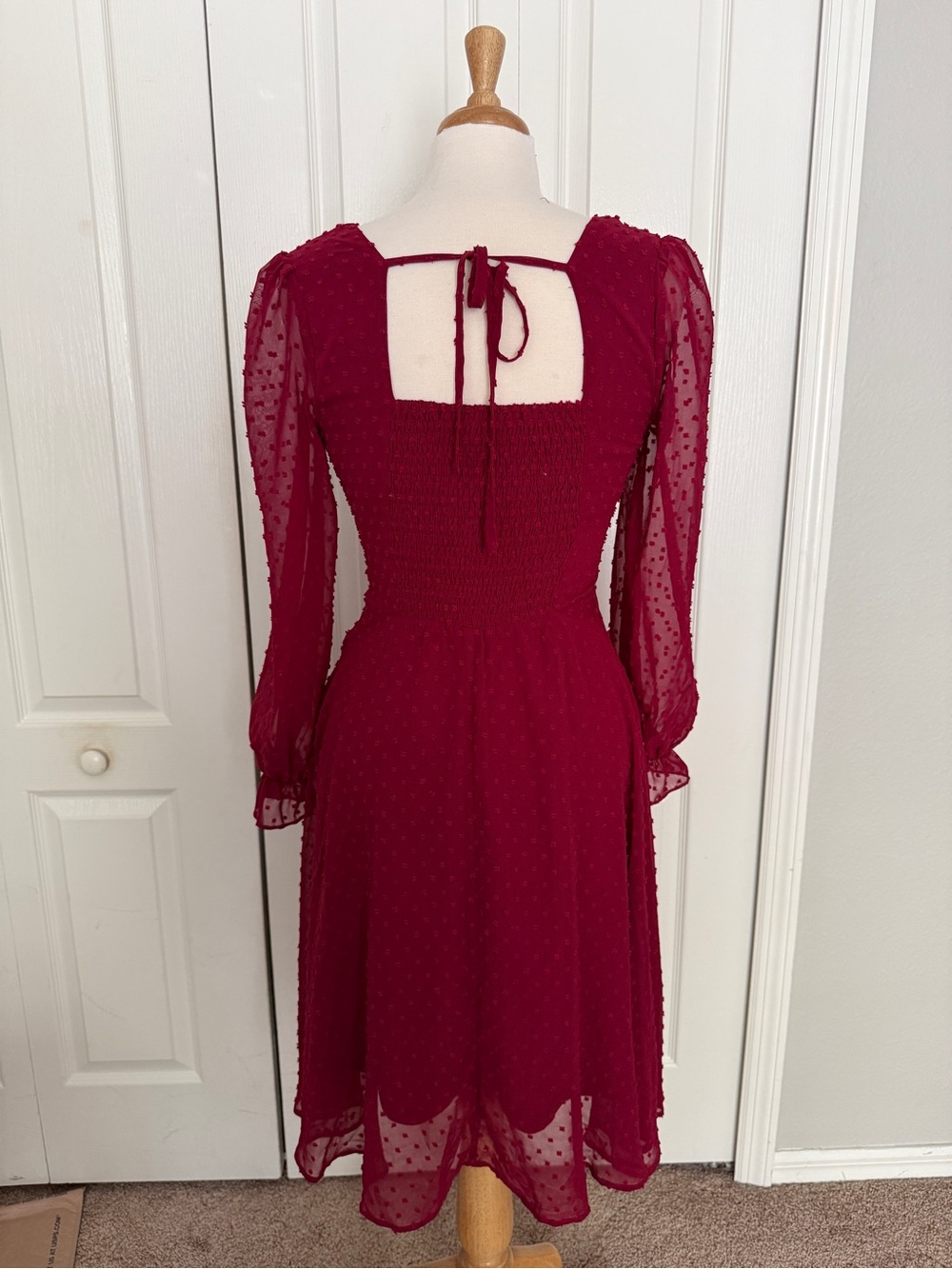 Belle Pogue Burgundy Swiss Dot Dress – Size Small - Picture 3 of 8